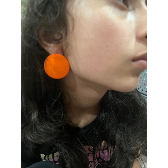 Orange stud earrings plastic orange round earrings circle earrings studs pierced - Picture 2 of 8